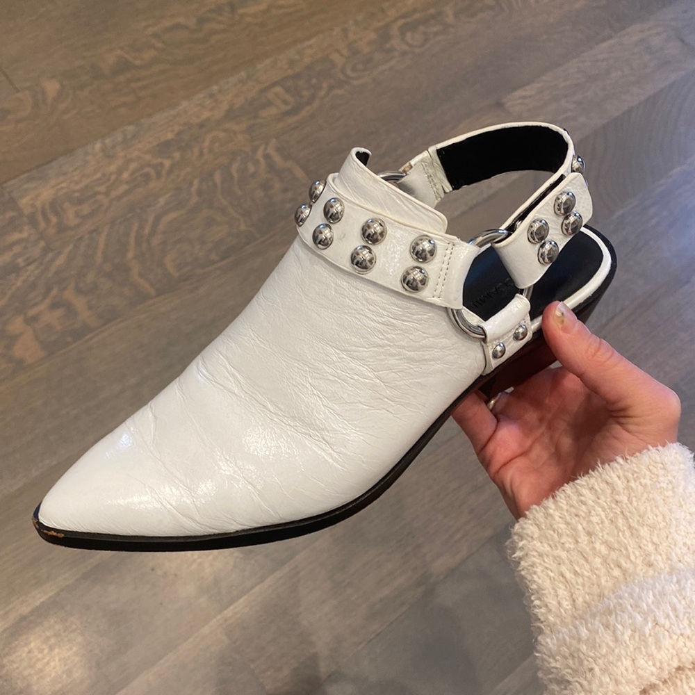 REBECCA MINKOFF
Korlyn studded glossed textured-leather mules